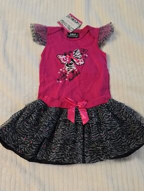 2 PC Set Hot Pink Butterfly Zebra Print Tutu Skirts With Top